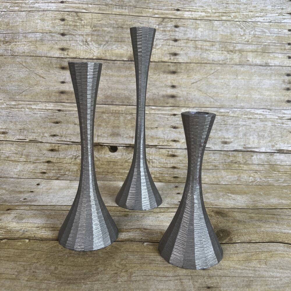 European Minimalist Silver Candle Holders • Metal • Set of 3 • Modern Decor